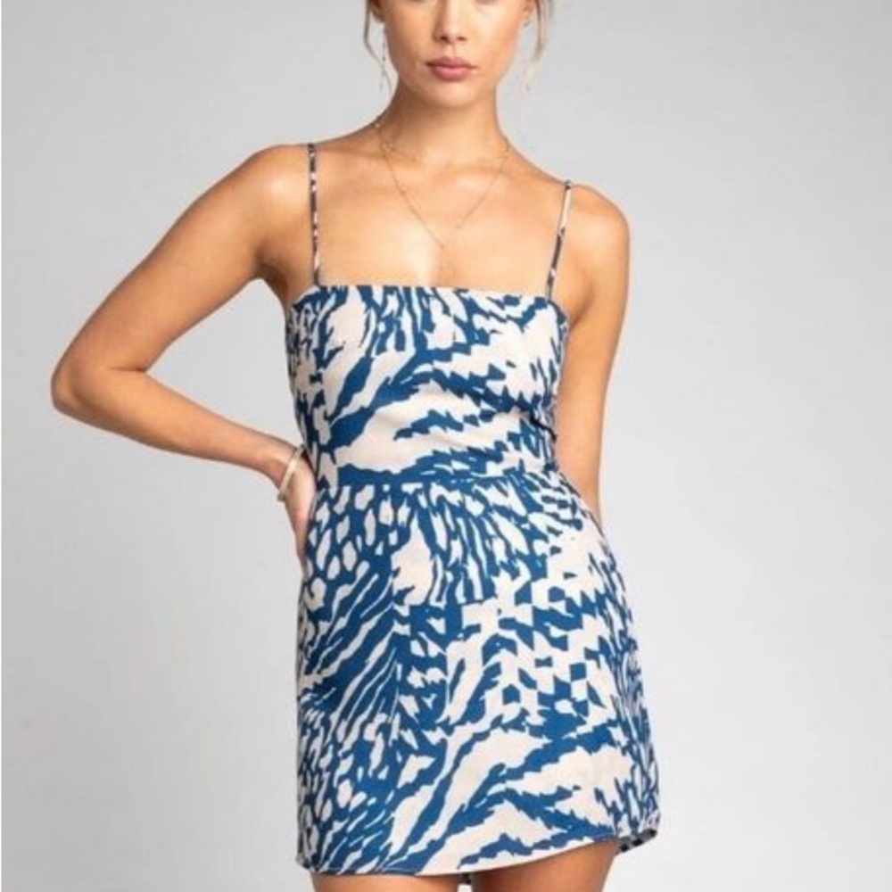 Resa Odi Mini Dress Capri Blue White Smocked Back Revolve Party Dress.